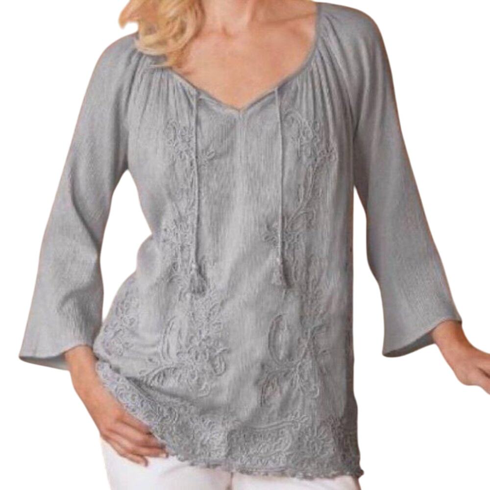 Soft Surroundings Gray Top Soutache Cording Size XS